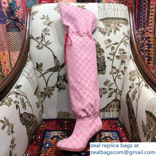 Gucci GG Canvas Over-The-Knee Boots Pink 2018