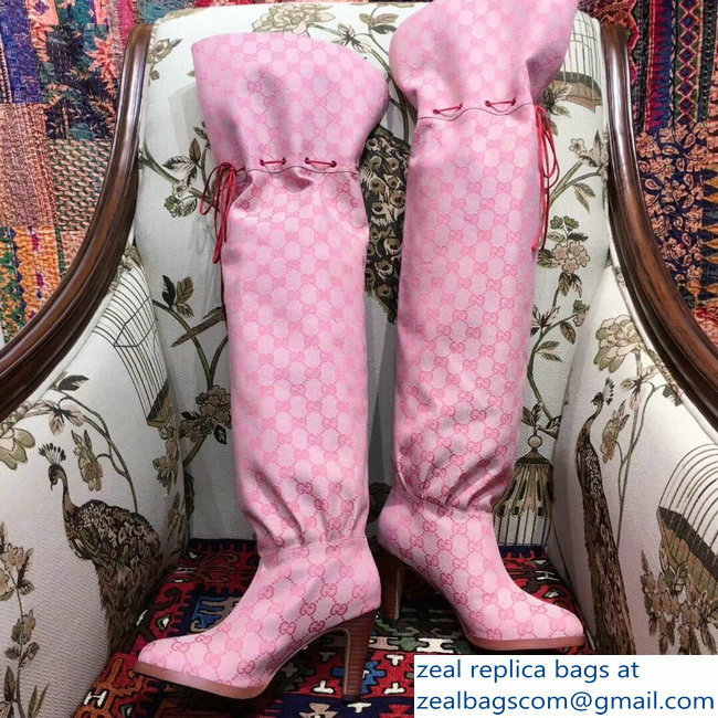 Gucci GG Canvas Over-The-Knee Boots Pink 2018 - Click Image to Close