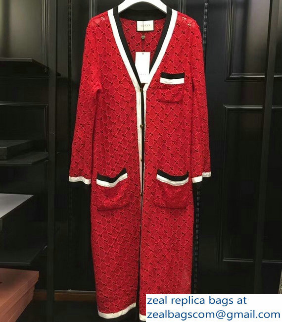 Gucci GG Long Cardigan Red 2018 - Click Image to Close