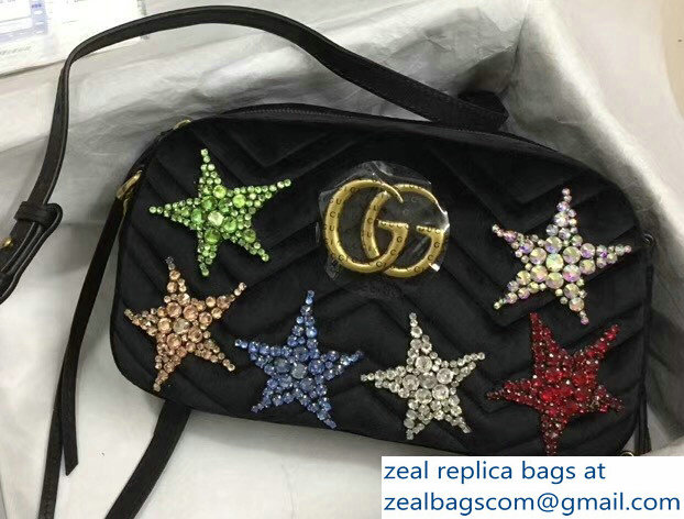 Gucci GG Marmont Chevron Shoulder Small Bag 447632 Crystal Embroidered Star 2018 - Click Image to Close