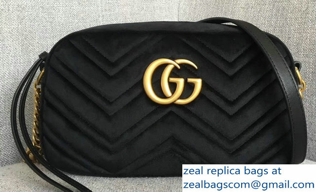 Gucci GG Marmont Chevron Shoulder Small Bag 447632 Velvet Black - Click Image to Close