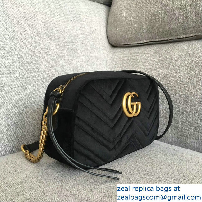 Gucci GG Marmont Chevron Shoulder Small Bag 447632 Velvet Black - Click Image to Close