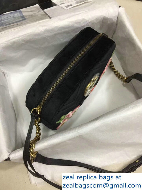 Gucci GG Marmont Chevron Shoulder Small Bag 447632 Velvet Embroidered Fawn And Flowers 2018 - Click Image to Close