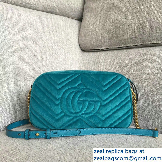 Gucci GG Marmont Chevron Shoulder Small Bag 447632 Velvet Turquoise
