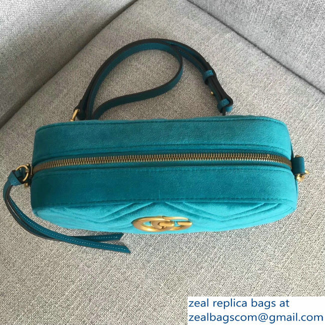 Gucci GG Marmont Chevron Shoulder Small Bag 447632 Velvet Turquoise