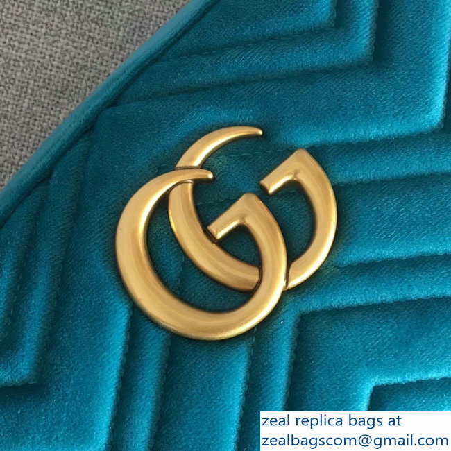 Gucci GG Marmont Chevron Shoulder Small Bag 447632 Velvet Turquoise - Click Image to Close