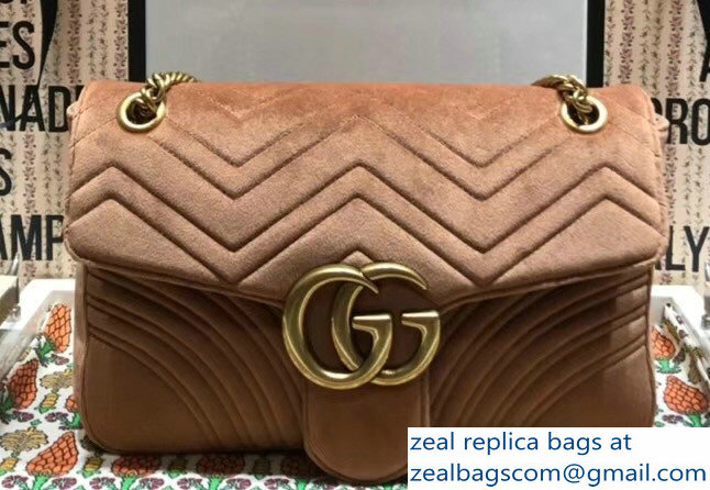 Gucci GG Marmont Matelasse Chevron Medium Chain Shoulder Bag 443496 Velvet Taupe 2018