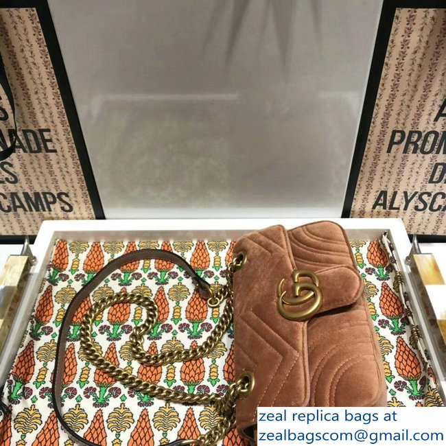 Gucci GG Marmont Matelasse Chevron Mini Chain Shoulder Bag 446744 Velvet Taupe 2018 - Click Image to Close