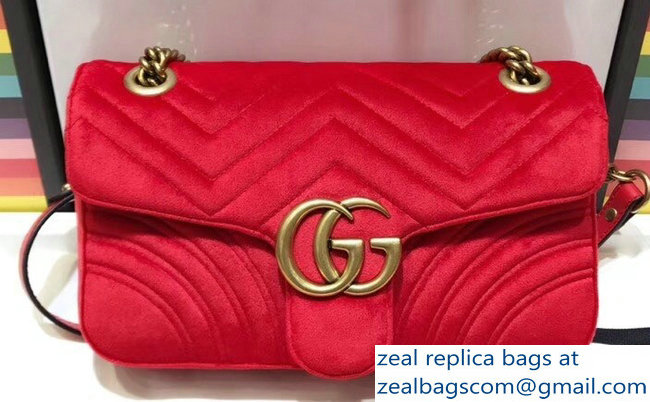 Gucci GG Marmont Matelasse Chevron Small Chain Shoulder Bag 443497 Velvet Red - Click Image to Close