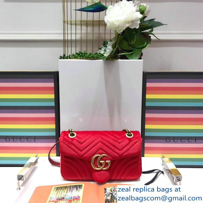 Gucci GG Marmont Matelasse Chevron Small Chain Shoulder Bag 443497 Velvet Red - Click Image to Close