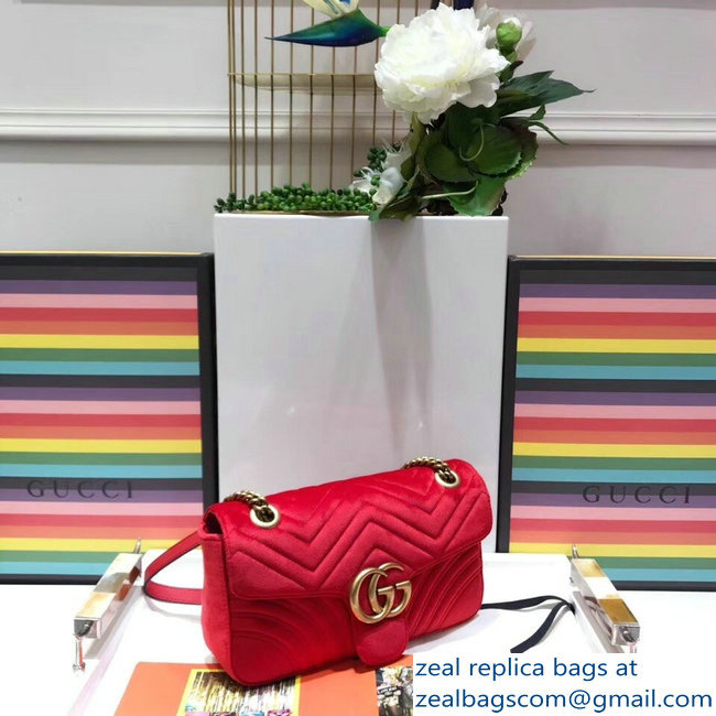 Gucci GG Marmont Matelasse Chevron Small Chain Shoulder Bag 443497 Velvet Red - Click Image to Close