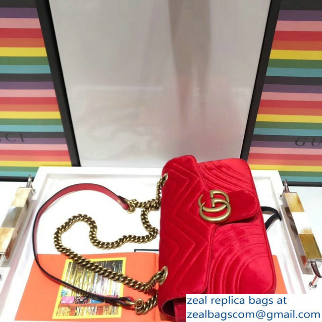 Gucci GG Marmont Matelasse Chevron Small Chain Shoulder Bag 443497 Velvet Red - Click Image to Close