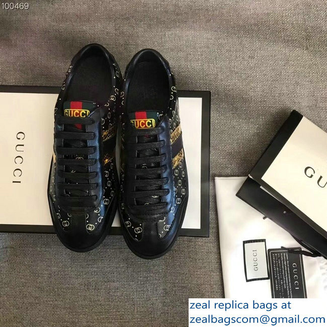 Gucci GG Pattern Web Gucci-Dapper Dan Lovers Sneakers Black 2018 - Click Image to Close