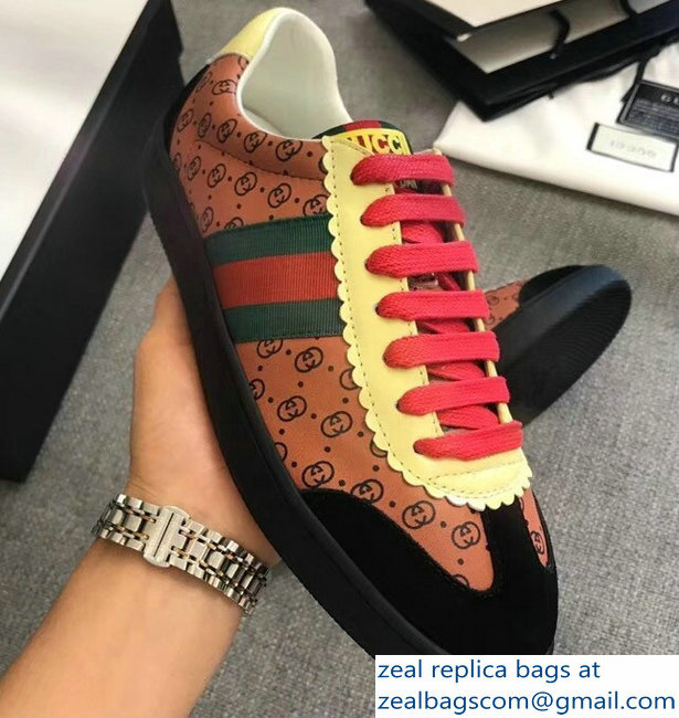 Gucci GG Pattern Web Gucci-Dapper Dan Lovers Sneakers Brown 2018 - Click Image to Close