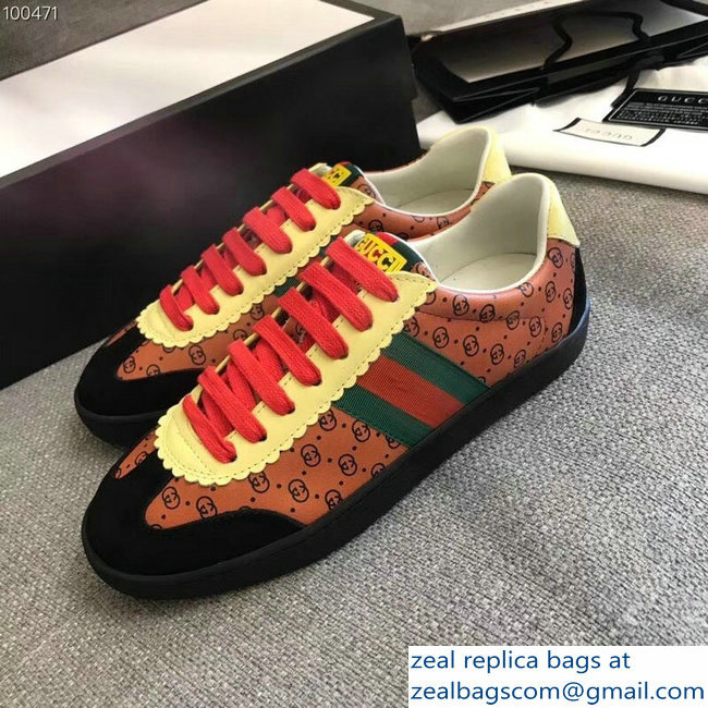 Gucci GG Pattern Web Gucci-Dapper Dan Lovers Sneakers Brown 2018 - Click Image to Close