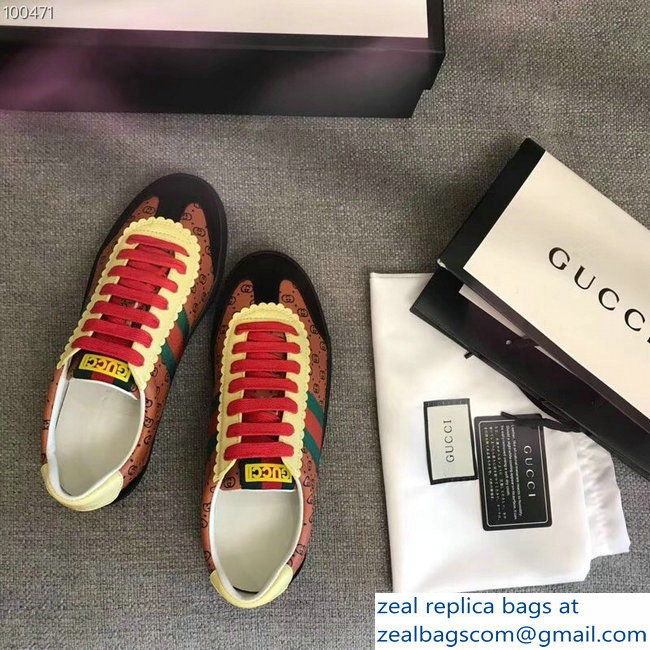 Gucci GG Pattern Web Gucci-Dapper Dan Lovers Sneakers Brown 2018 - Click Image to Close