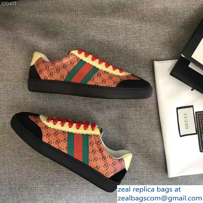 Gucci GG Pattern Web Gucci-Dapper Dan Lovers Sneakers Brown 2018 - Click Image to Close