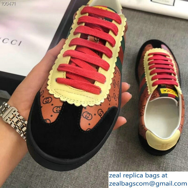 Gucci GG Pattern Web Gucci-Dapper Dan Lovers Sneakers Brown 2018 - Click Image to Close