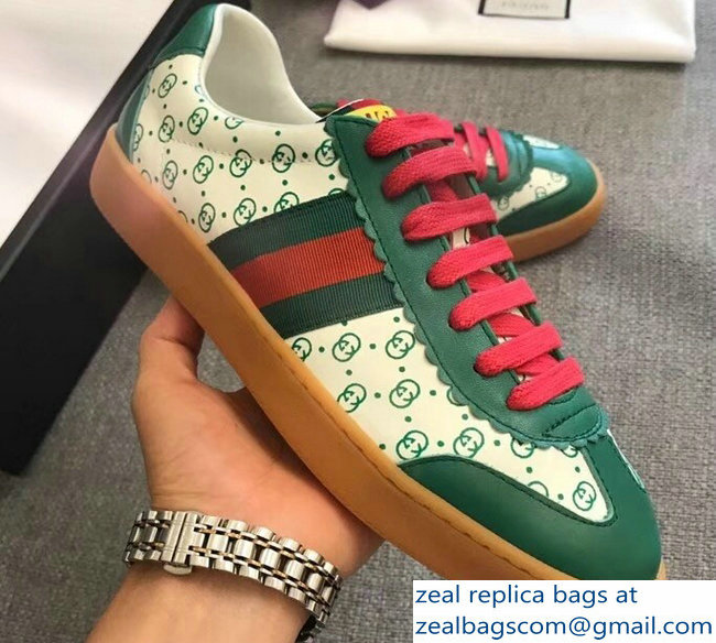 Gucci GG Pattern Web Gucci-Dapper Dan Lovers Sneakers Green 2018 - Click Image to Close