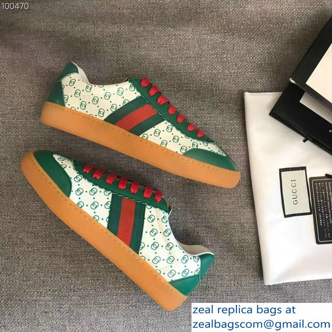 Gucci GG Pattern Web Gucci-Dapper Dan Lovers Sneakers Green 2018 - Click Image to Close