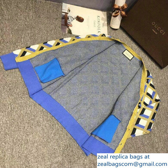 Gucci Guccification Tiger Head Blue/White/Gold Cardigan 2018