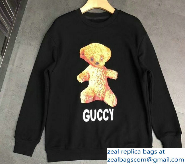 Gucci Guccy Teddy Bear Black Sweatshirt 2018 - Click Image to Close