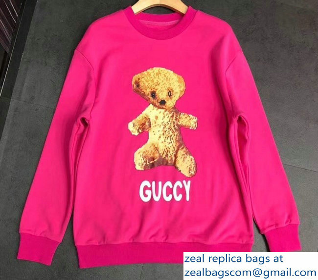 Gucci Guccy Teddy Bear Fuchsia Sweatshirt 2018 - Click Image to Close