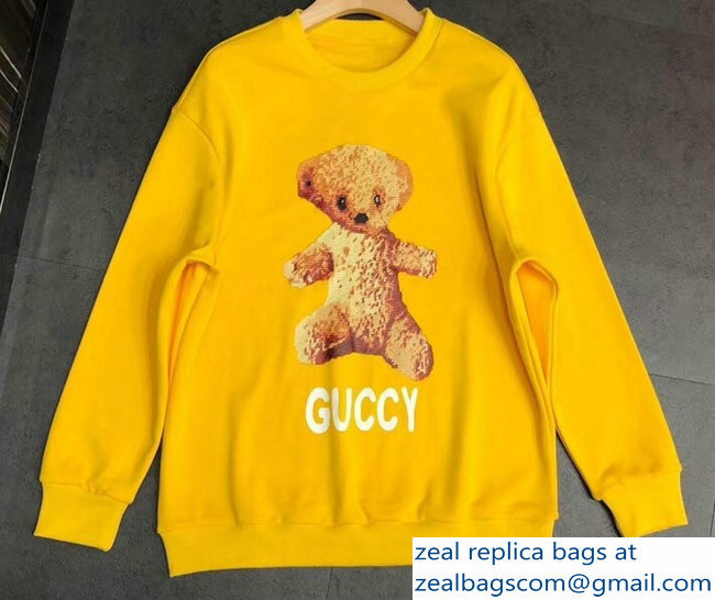 Gucci Guccy Teddy Bear Yellow Sweatshirt 2018 - Click Image to Close