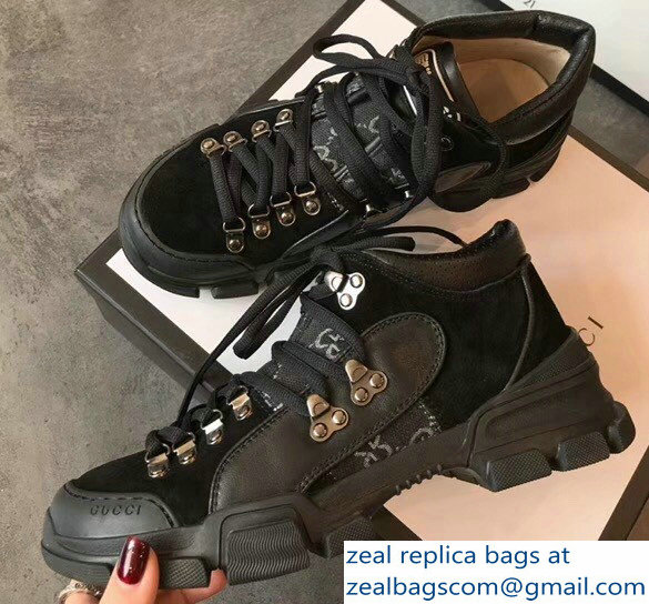 Gucci Heel 5cm Flashtrek Flashtrek GG Lovers Sneakers Black 2018