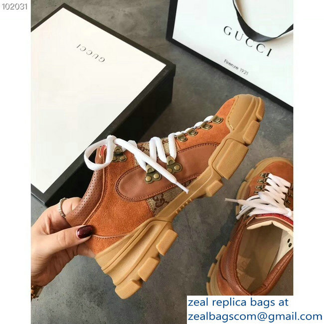 Gucci Heel 5cm Flashtrek Flashtrek GG Lovers Sneakers Brown 2018 - Click Image to Close