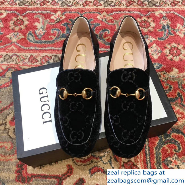 Gucci Horsebit Black GG Velvet Loafers With Crystals 522698 2018