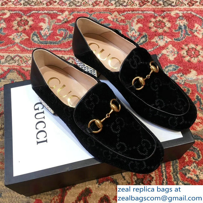 Gucci Horsebit Black GG Velvet Loafers With Crystals 522698 2018