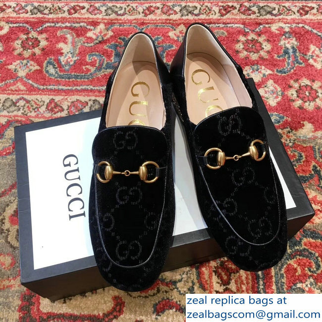 Gucci Horsebit Black GG Velvet Loafers With Crystals 522698 2018