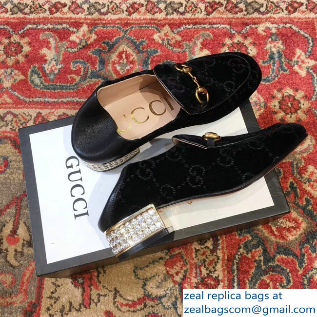 Gucci Horsebit Black GG Velvet Loafers With Crystals 522698 2018 - Click Image to Close