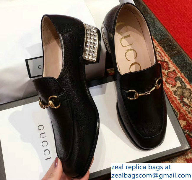 Gucci Horsebit Black Leather Loafers With Crystals 523097 2018 - Click Image to Close