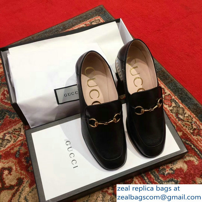 Gucci Horsebit Black Leather Loafers With Crystals 523097 2018