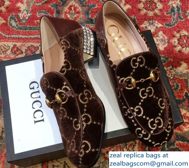 Gucci Horsebit Coffee GG Velvet Loafers With Crystals 522698 2018