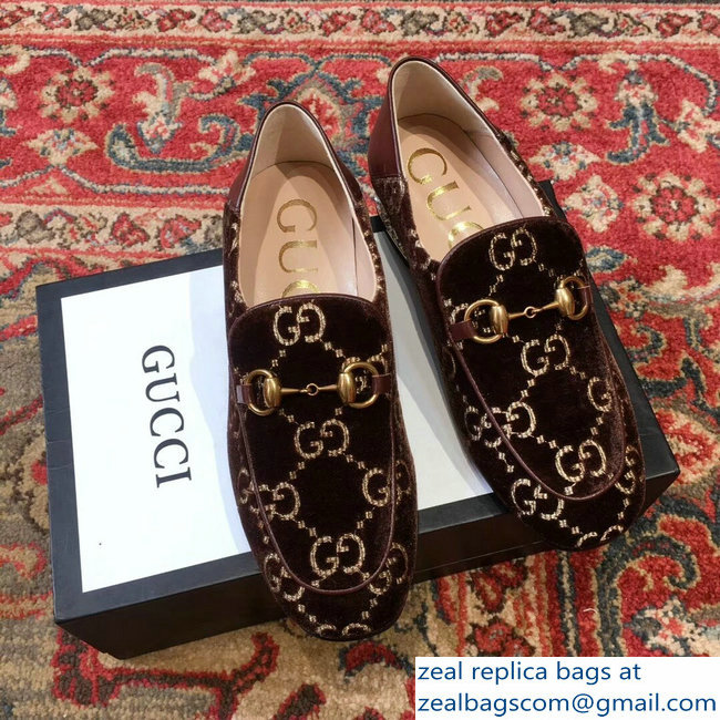 Gucci Horsebit Coffee GG Velvet Loafers With Crystals 522698 2018