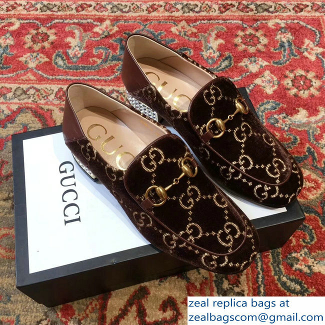 Gucci Horsebit Coffee GG Velvet Loafers With Crystals 522698 2018