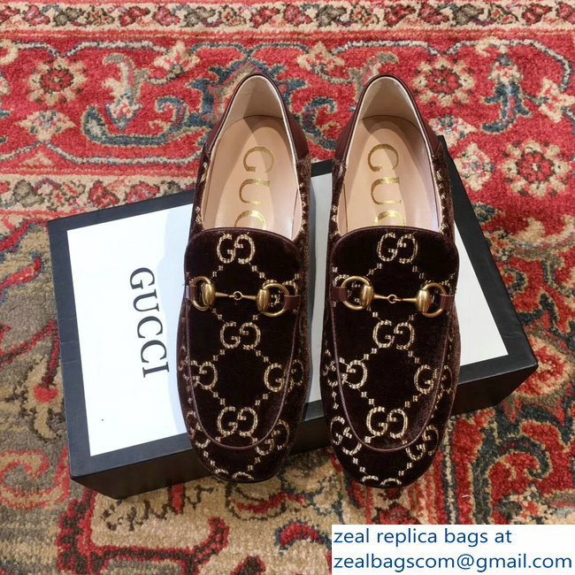 Gucci Horsebit Coffee GG Velvet Loafers With Crystals 522698 2018