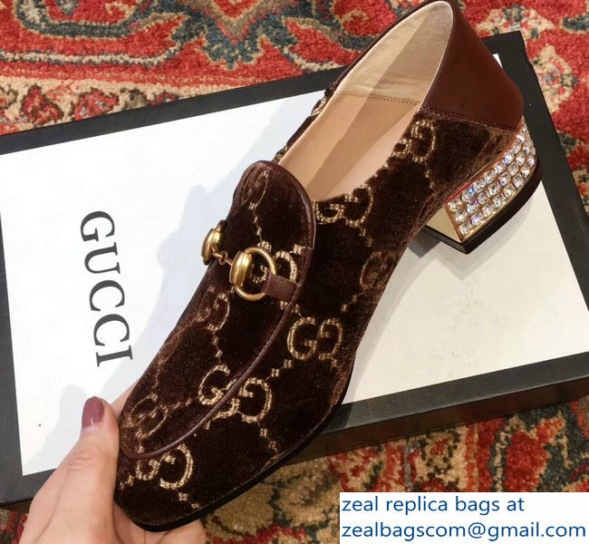 Gucci Horsebit Coffee GG Velvet Loafers With Crystals 522698 2018