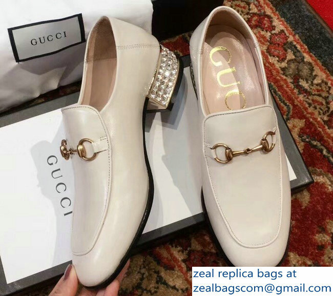 Gucci Horsebit Creamy Leather Loafers With Crystals 523097 2018