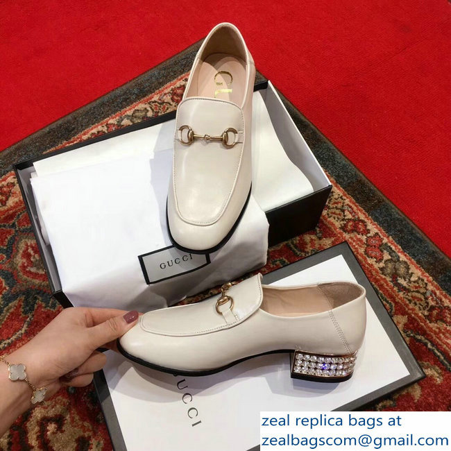 Gucci Horsebit Creamy Leather Loafers With Crystals 523097 2018