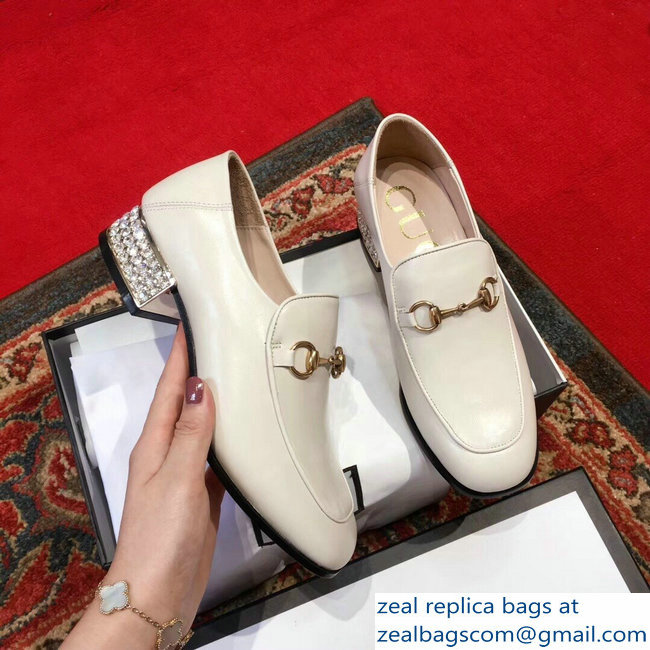 Gucci Horsebit Creamy Leather Loafers With Crystals 523097 2018