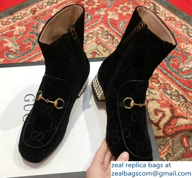 Gucci Horsebit GG Velvet Boots With Crystals Black 2018 - Click Image to Close