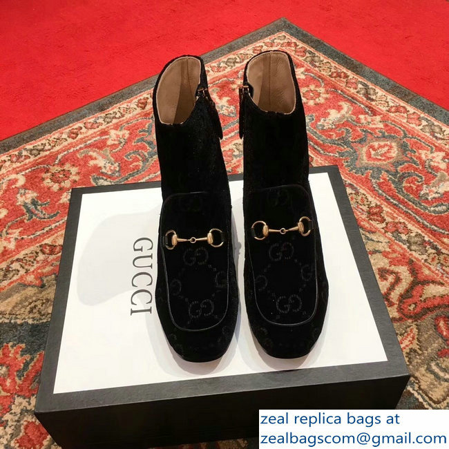 Gucci Horsebit GG Velvet Boots With Crystals Black 2018 - Click Image to Close