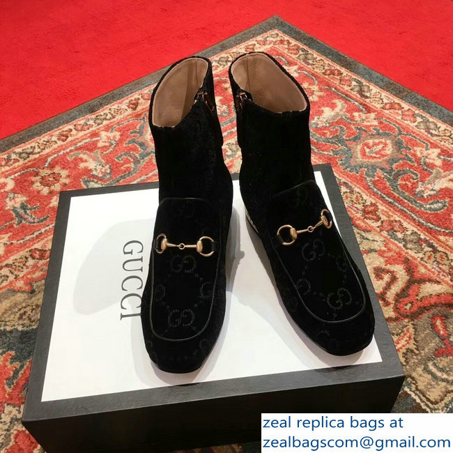 Gucci Horsebit GG Velvet Boots With Crystals Black 2018