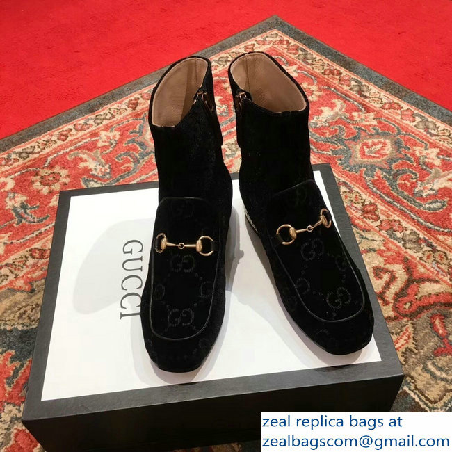 Gucci Horsebit GG Velvet Boots With Crystals Black 2018 - Click Image to Close