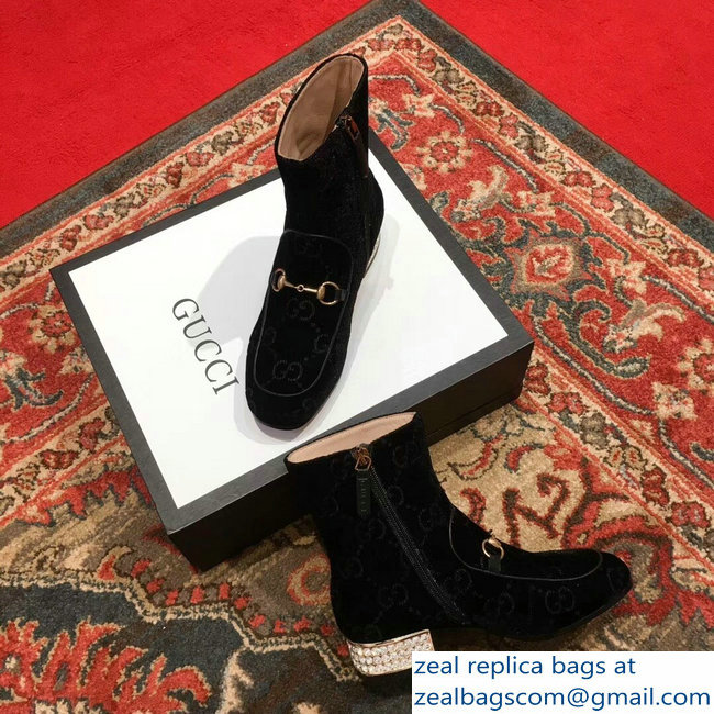 Gucci Horsebit GG Velvet Boots With Crystals Black 2018