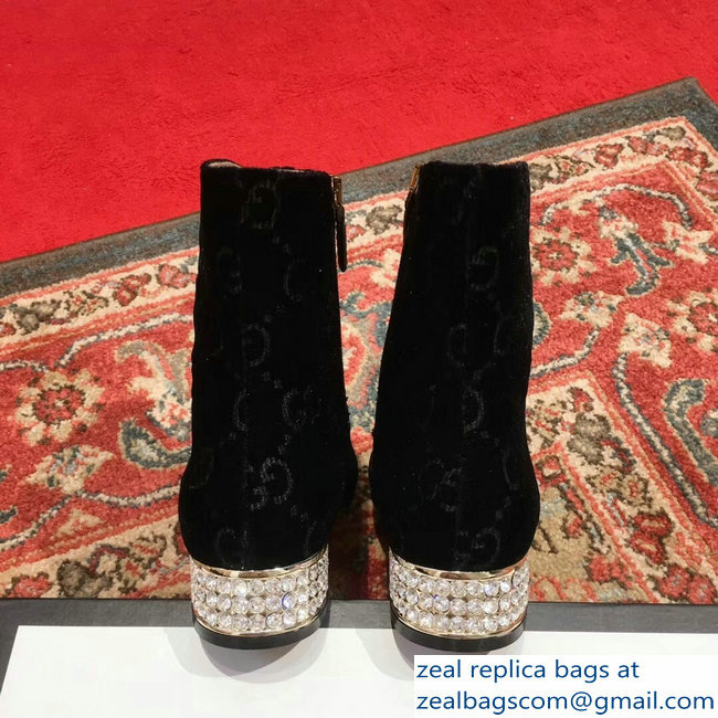 Gucci Horsebit GG Velvet Boots With Crystals Black 2018 - Click Image to Close